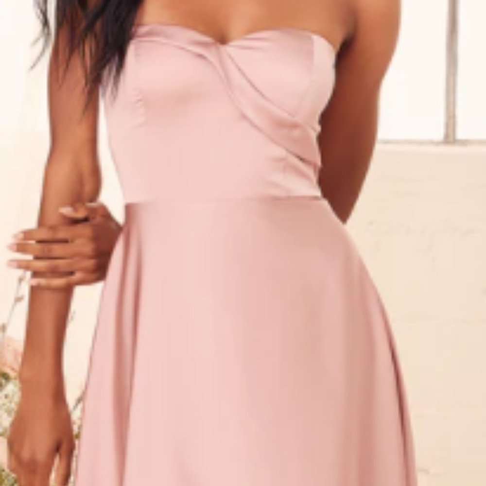 Real Romantic Light Rose Satin Strapless Maxi Dres